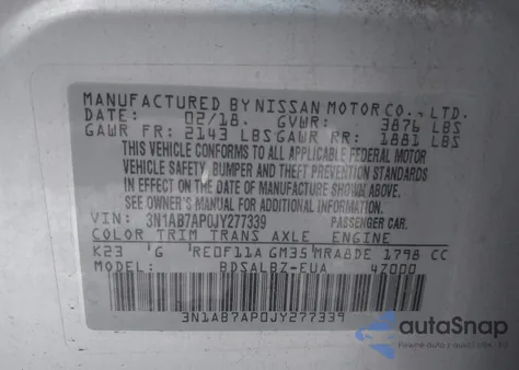 2018 Nissan Sentra S z USA, uszkodzony, nr VIN 3N1AB7AP0JY277339